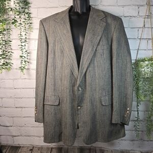 CHRISTIAN BROOKS GREY PLAID MENS BLAZER WOOL BLEND SILK LINED MENS 48L EUC